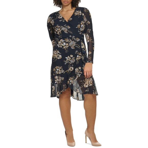 Tommy Hilfiger Plus Size Floral-Print Mesh Fit & Flare, Sky Captain, Size 20W - Picture 1 of 3